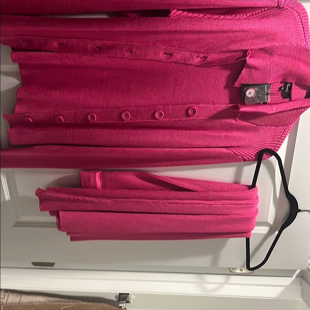 Vibrant Pink Button-Up Cardigan Set